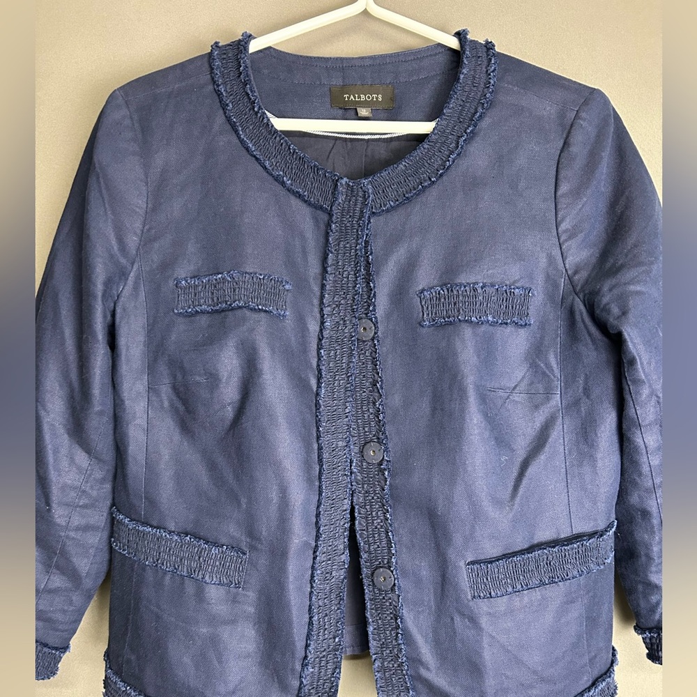 Talbots Women's Navy Blazer with Textured Trim - Picture 3 of 5
